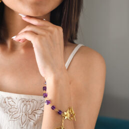 silver bracelet in gold finish with amethyst for spiritual healing